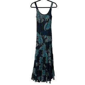 Lauren Ralph Lauren dress Size 8 Boho Blue Teal Paisley Flowers Festival Evening